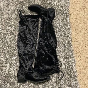 Black Velvet Knee High Boots